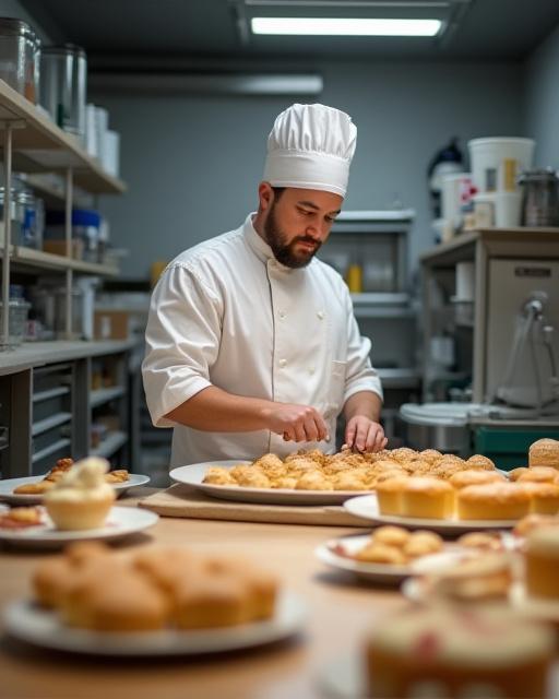 Innsiden av Sjøbris Kakao sitt produksjonslokale i Ålesund, der konditorer jobber med bakverk.